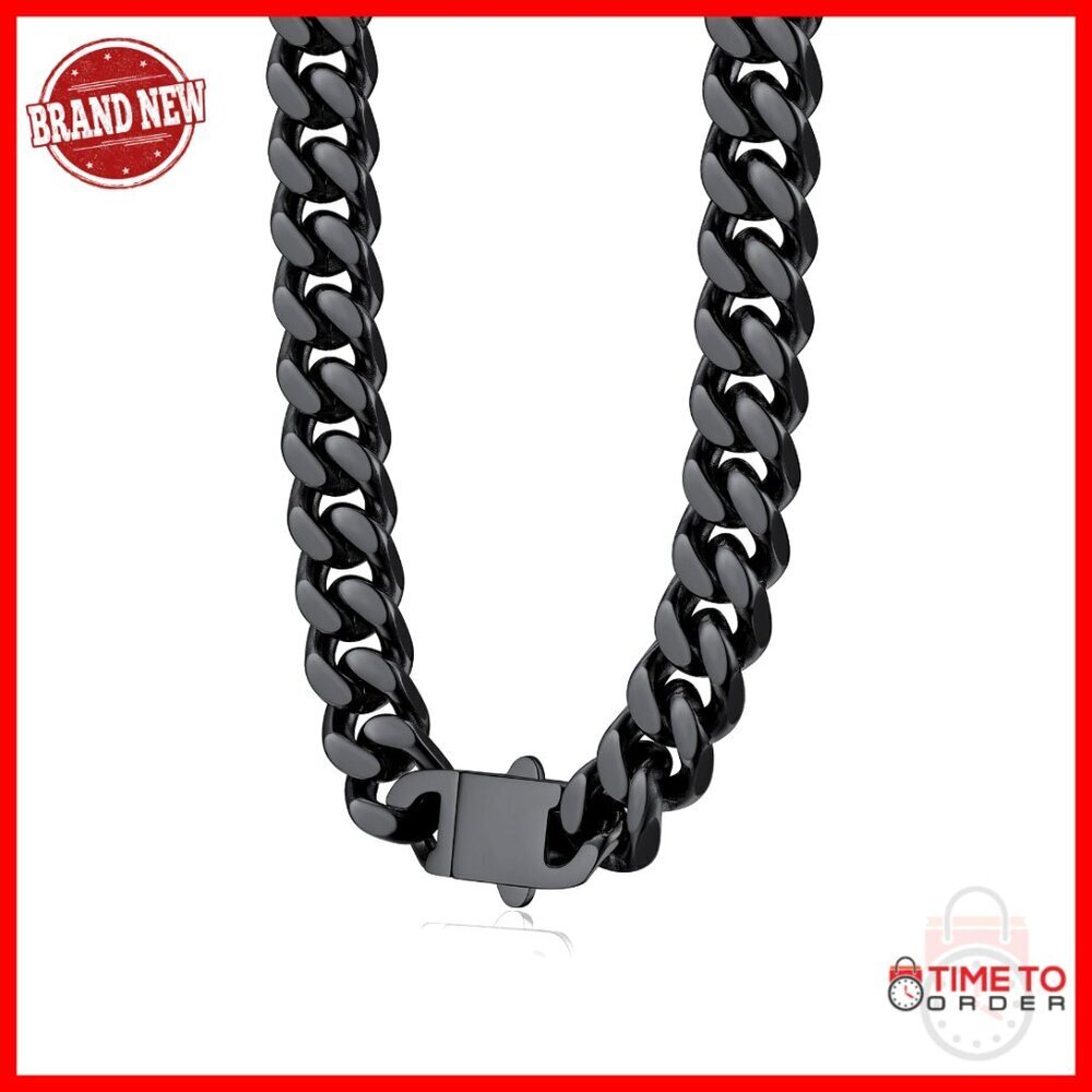 Thick Stainless Steel Men's Cuban Link Chain Necklace, 12mm Wide, 22" Length